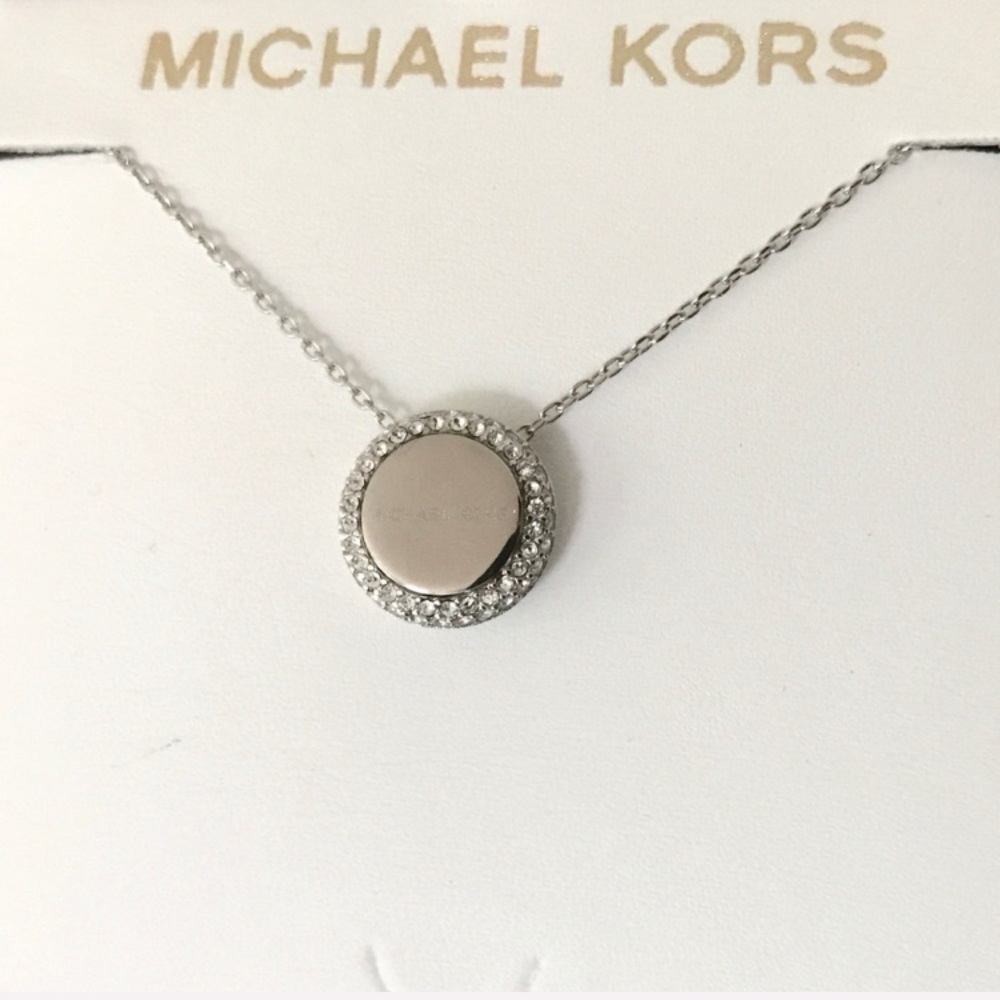 NWT authentic MK Silver tone logo disc necklace - Picture 3 of 5